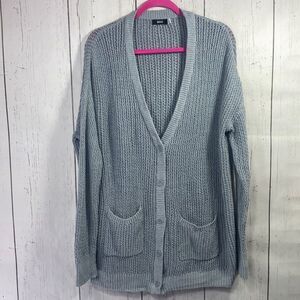 BDG Womens Gray Cardigan Oversized Knitted Button Up Pockets Long Sleeve